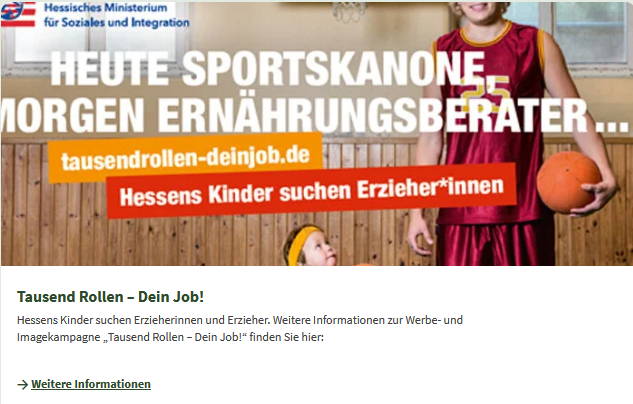 Bild führt auf die Unterseite Fachkräftekampagne „Tausend Rollen – Dein Job!“