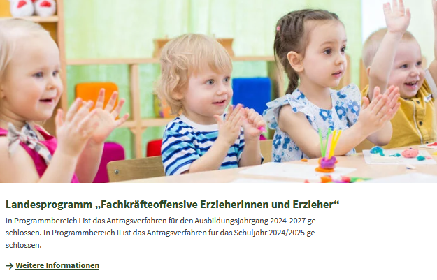Bild führt auf die Unterseite Landesprogramm "Fachkräfteoffensive für Erzieherinnen und Erzieher"